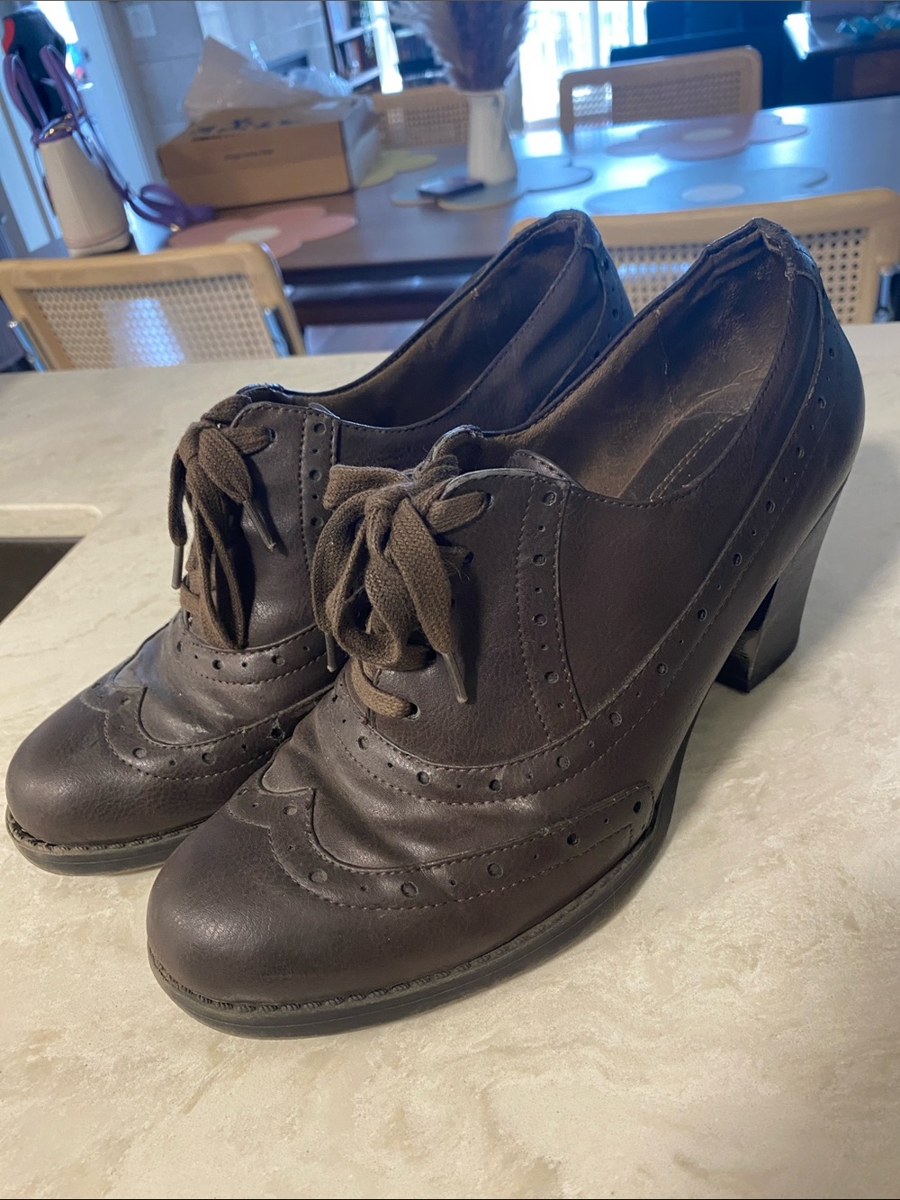 Brown Heeled Oxfords - Picture 2 of 5
